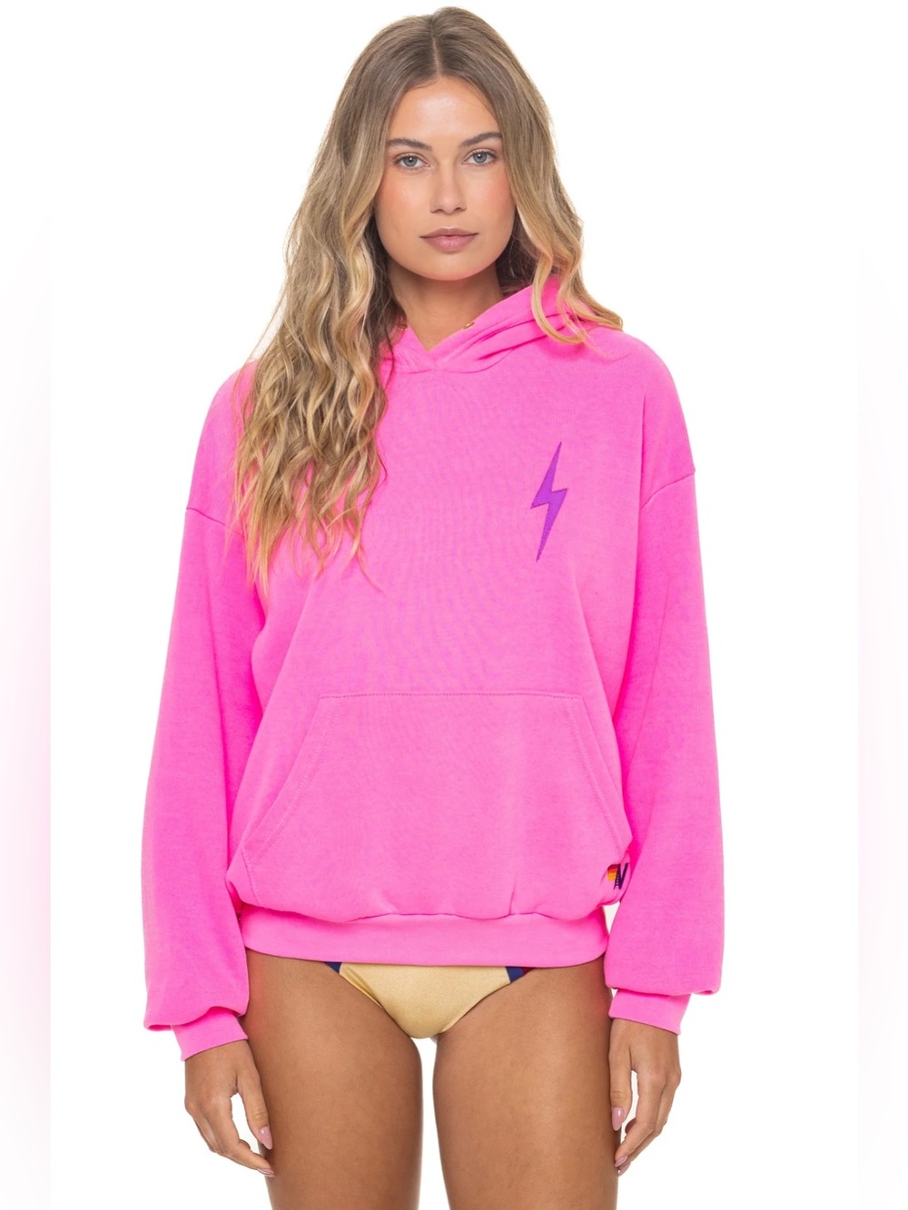 AVIATOR NATION BOLT STITCH RELAXED PULLOVER HOODIE - NEON PINK // NEON PURPLE - Picture 2 of 7